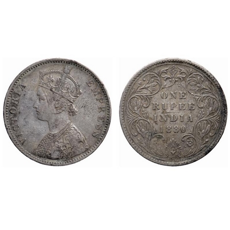 Victoria Empress, Silver, Rupee, 1880, Bombay Mint, A3/II(iv), Dot, Last numeral of year h