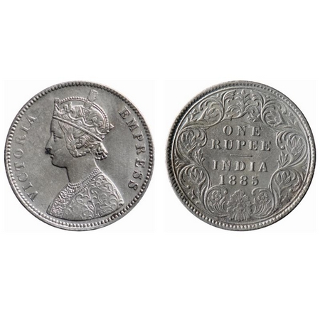 Victoria Empress, Silver, Rupee, 1885, Calcutta Mint, A1/I, 'C' incused, Top stroke of num