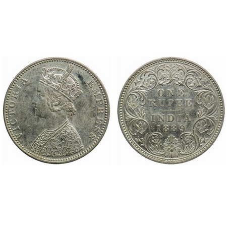 Victoria Empress, Silver, Rupee, 1889, Bombay Mint, C2/I/B incused, Die crack on Obverse. 