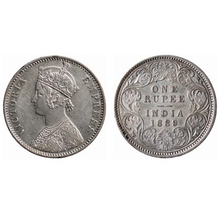 Victoria Empress, Silver, Rupee, 1889, Calcutta Mint, C3/I(i), 'C' incused. GK 565. About 