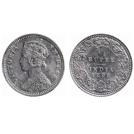 Victoria Empress, Silver, Quarter Rupee, 1898, Calcutta Mint, C/II, 'C' incused. GK 735. A