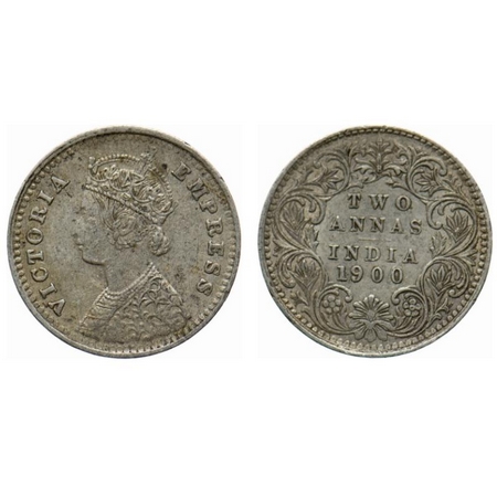 Victoria Empress, Silver, 2 Annas, 1900, Bombay Mint, B/I, 'B' raised, Big B. GK 812. Abou