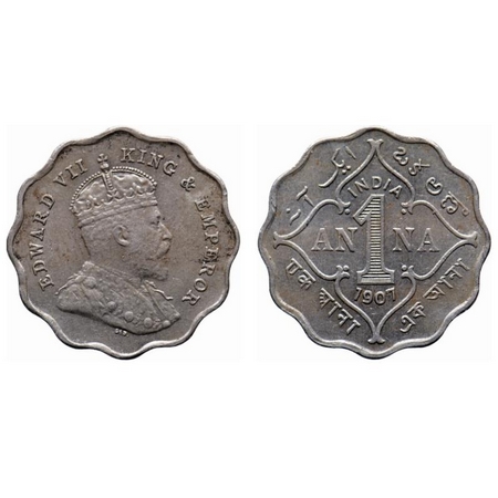 Edward VII, Copper-Nickel, 1 Anna, 1907, Bombay Mint, 'B' incused, Below the cross pattee 