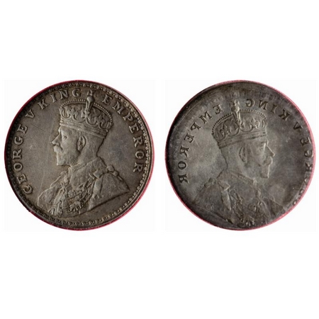 George V, Silver, Rupee, Obverse Lakhi, 20% Off Center. NGS Slabbed. XF 45. Rare.