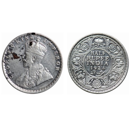 George V, Silver, Half Rupee, 1924, Bombay Mint, Dot. GK 1064. Extremely Fine, Details. Sc