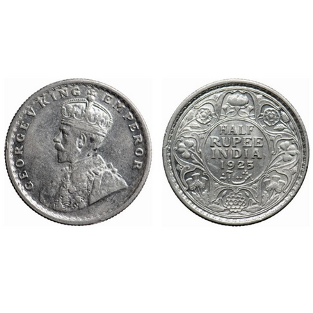 George V, Silver, Half Rupee, 1925, Calcutta Mint, No dot. GK 1065. Extremely Fine. Scarce