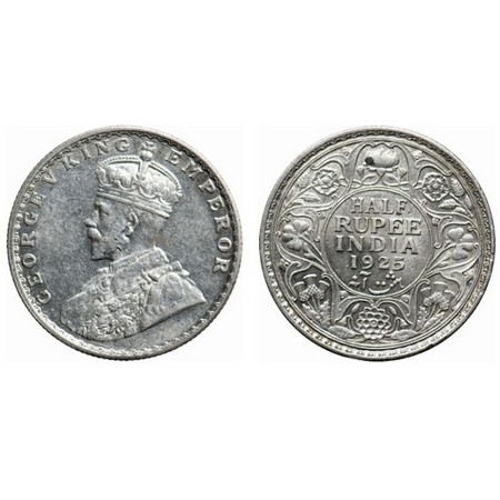 George V, Silver, Half Rupee, 1925, Bombay Mint, Dot. GK 1066. Extremely Fine. Scarce.