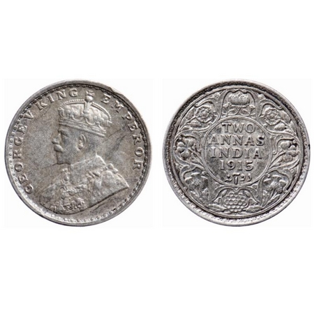 George V, Silver, 2 Annas, 1915, Bombay Mint, Dot. GK 1115. Rainbow Toned, Uncirculated. S