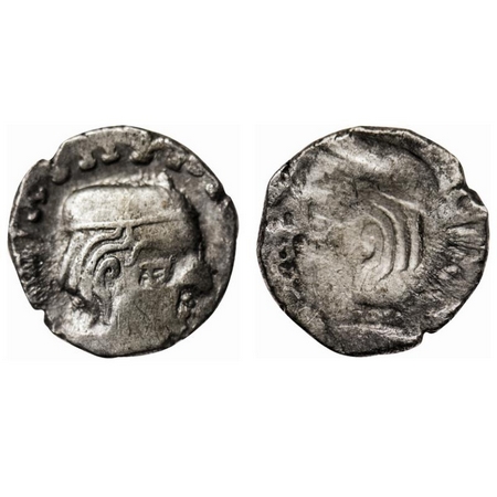 Western Kshatrapas, Silver Drachma, 2.11gm, Error, Obverse Brockage, nice deep and complet