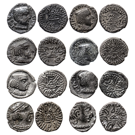 Western Kshatrapas, (8 Coins), Rudrasen I, Vijayasena, Damajadasri III (error legends miss