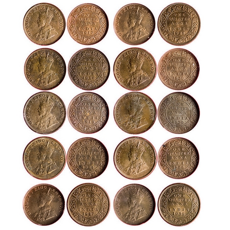 George V, Bronze, Quarter Anna (10 NGS Slabbs), 1917 Calcutta Mint, No dot, Ghost image on