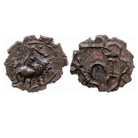 Pallavas of Kanchi, Bronze Unit, 0.95gm 15.45mm, Obv: Bull standing facing to right 'Sribh