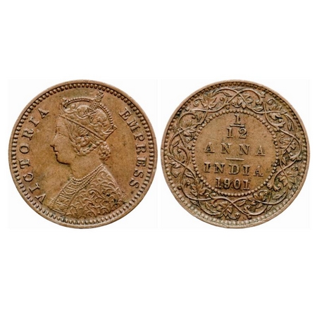 Victoria Empress, Copper 1/12 Anna, 1901, Calcutta Mint, Obv B, No mint mark. GK 921. Extr