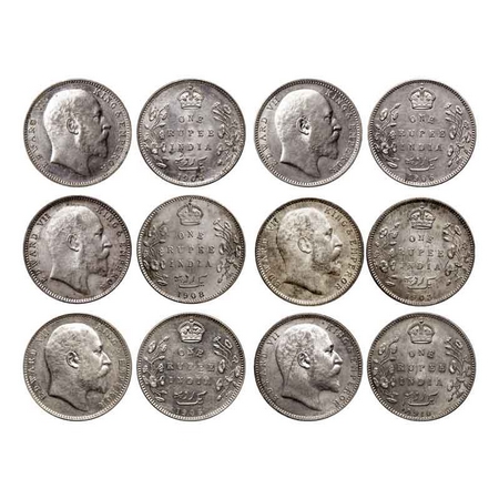 Edward VII, Silver Rupee (6 Coins), 1903, Calcutta Mint, No mint mark, Normal 5 Diamonds, 