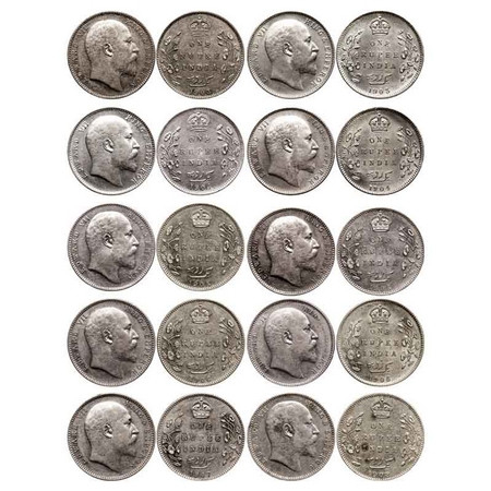 Edward VII, Silver Rupee (10 Coins), 1903, Calcutta Mint, No mint mark 1903, Bombay mint, 