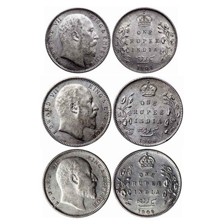 Edward VII, Silver Rupee (3 Coins), Bombay Mint, 1904, A raised dot on the lowest Right si