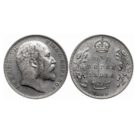 Edward VII, Silver Rupee, 1906, Bombay Mint, No 'B', only dot, Die crack on Obv. GK 941. E