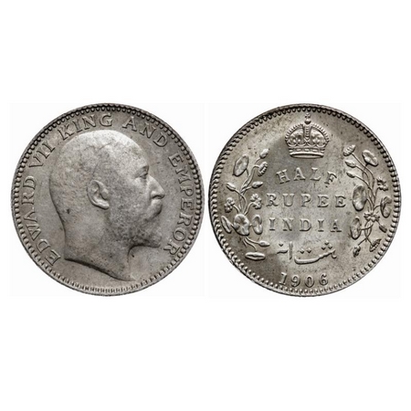 Edward VII, Silver 1/2 Rupee, 1906, Calcutta Mint, No mint mark. GK 964. Extremely Fine. S