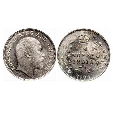 Edward VII, Silver Quarter Rupee, 1904, Calcutta mint, no mint mark, Ghost on Reverse. GK 