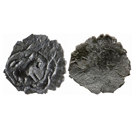 Pallavas of Kanchi, Bronze Unit, 0.23gm 10.61mm, Obv: Horse walking to right above bow and