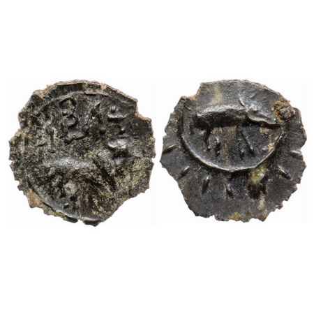 Pallavas of Kanchi, Commemorative Coin of Mahendravarman I, Bronze Unit, 0.99gm 14.00mm, O