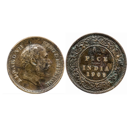 Edward VII, Bronze 1/2 Pice, 1909, Calcutta Mint, No mint mark, Ghost on Obv and rev. GK 1
