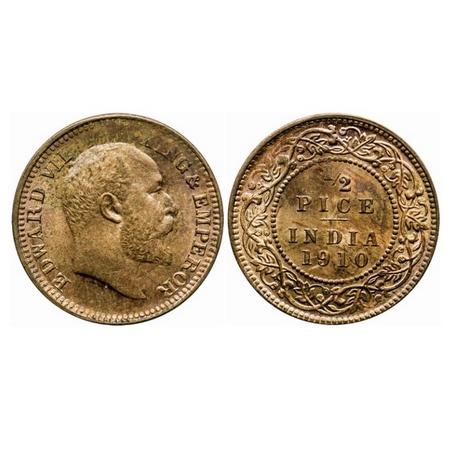 Edward VII, Bronze 1/2 Pice, 1910, Calcutta Mint, No mint mark, Ghost on Obv and Rev. GK 1