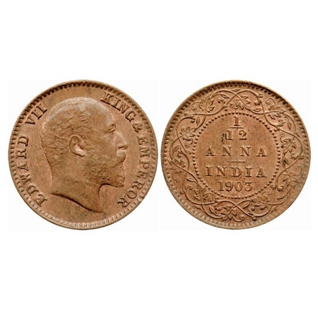 Edward VII, Copper 1/12 Anna, 1903, Calcutta Mint, No mint mark, Edge nicks on Obv & Rev r
