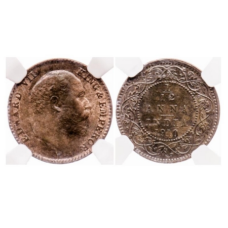 Edward VII, Bronze 1/12 Anna, 1910, Calcutta Mint, No mint mark. GK 1020. NGC Slabbed MS 6