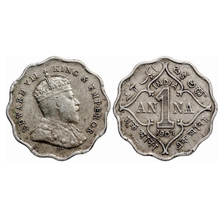 Edward VII, Copper-Nickel 1 Anna, 1907, Bombay Mint, 'B' incused below the cross pattee of