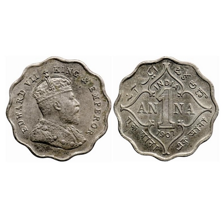Edward VII, Copper-Nickel 1 Anna, 1907, Bombay Mint, 'B' incused below the cross pattee of