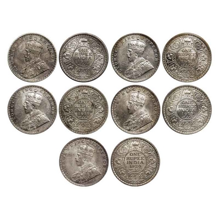 George V, Silver Rupee (5 Rupee), 1911, Calcutta Mint, No dot, Pig type, 1914, Calcutta Mi