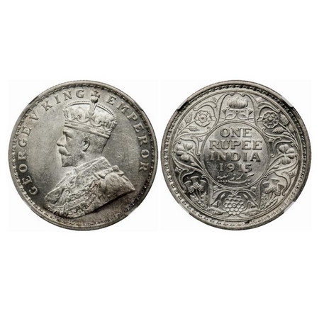 George V, Silver Rupee, 1915, Calcutta Mint, No dot. GK 1031. AU 58, NGC Slabbed. Very Sca