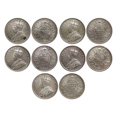 George V, Silver Rupee (5 Coins), 1916, Bombay Mint, Dot, 1917, Calcutta mint, No dot, 191