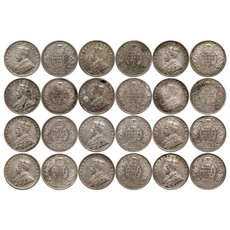 George V, Silver 1/2 Rupee (12 Coins), 1912, Bombay Mint, Dot, re-Drawn Elephant, 1916, Ca