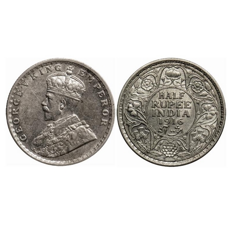 George V, Silver 1/2 Rupee, 1916, Calcutta Mint, No dot, GK 1053. Almost Uncirculated. Sca
