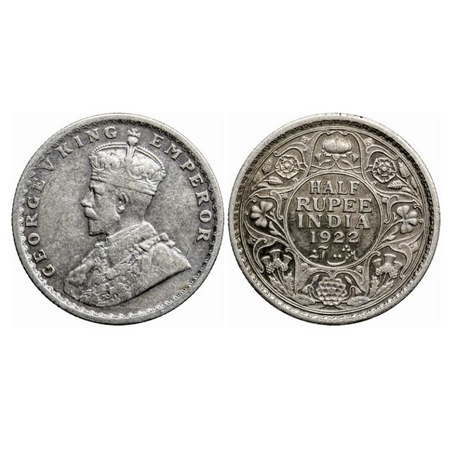 George V, Silver 1/2 Rupee, 1922, Calcutta Mint, No dot. GK 1059. About Extremely Fine. Sc