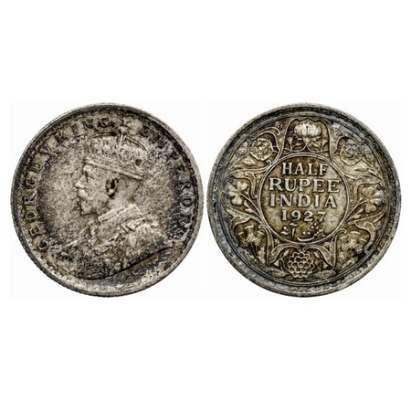 George V, Silver 1/2 Rupee, 1927, Caalcutta Mint, No dot. GK 1069. Extremely Fine+ Details