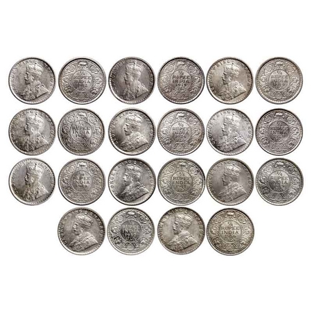 George V, Silver Quarter Rupee (12 Coins), 1912 (2 Coins), Calcutta Mint, No dot, Re-drawn