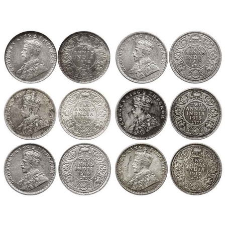 George V, Silver 2 Annas (6 Coins), 1912, Bombay Mint, Dot ( MS 67, NNC Slabbed), 1913, Bo