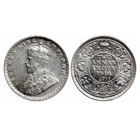 George V, Silver 2 Annas, 1914, Bombay Mint, Dot. GK 1113. Uncirculated, Scarce.