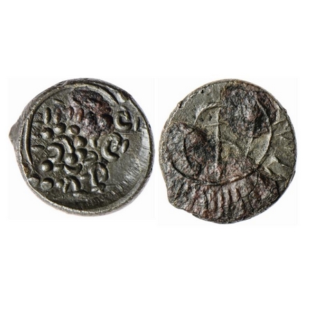 Eastern Chalukyas of Vengi, Vishnuvardhana I, Copper Base Alloy, 1.15gm 12.88mm, Obv: Crud