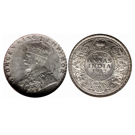 George V, Silver 2 Annas, 1917, Calcutta Mint, No dot. GK 1117. MS 60+, NGS Slabbed. Scarc