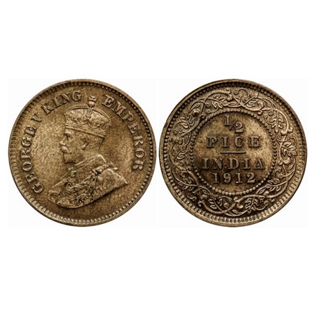 George V, Bronze, 1/2 Pice, 1912, Calcutta Mint, No mint mark, Ghost on Rev. GK 1198. Unci