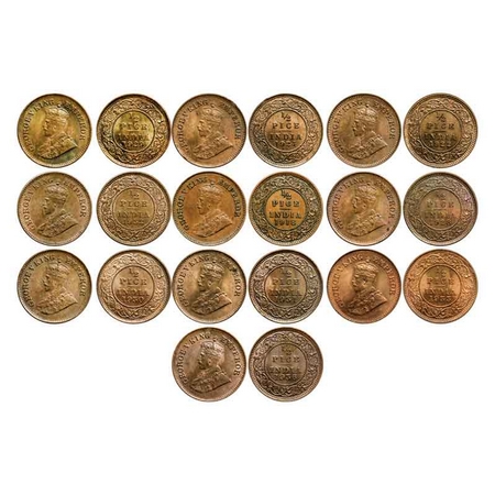 George V, Bronze 1/2 Pice (10 Coins), 1918, Calcutta Mint, No mint mark, 1922, No mint mar