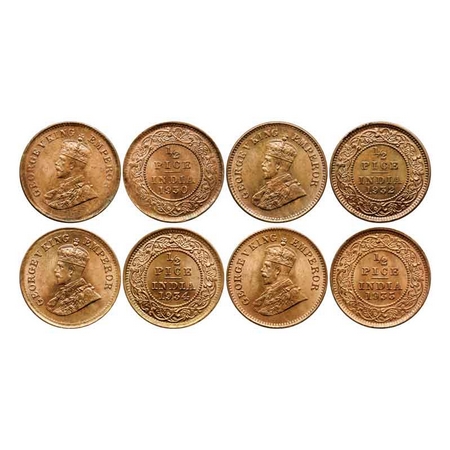 George V, Bronze 1/2 Pice (4 Coins), 1930, Calcutta Mint, No mint mark, Ghost on Rev & Obv