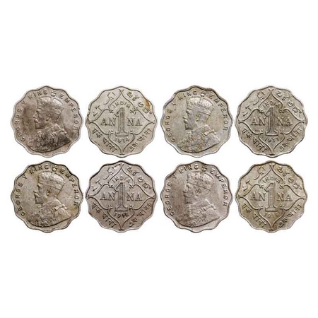 George V, Copper-Nickel 1 Anna (4 Coins), Bombay Mint, 1914, No dot, 1917, No dot, 1918, N