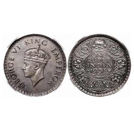 George VI, Silver Rupee, 1938, Bombay Mint, A/I, Dot, Milled Edge. GK 1255. AMS 58, NGS Sl
