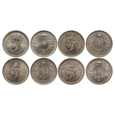 George VI, Half Silver Rupee (4 Coins), Bombay Mint, 1942, B/II, Diamond, 1944 (2 Coins),