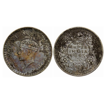 George VI. Half Silver Rupee, 1943, Bombay Mint, A(b)/II, Diamond, Security edge, Large he
